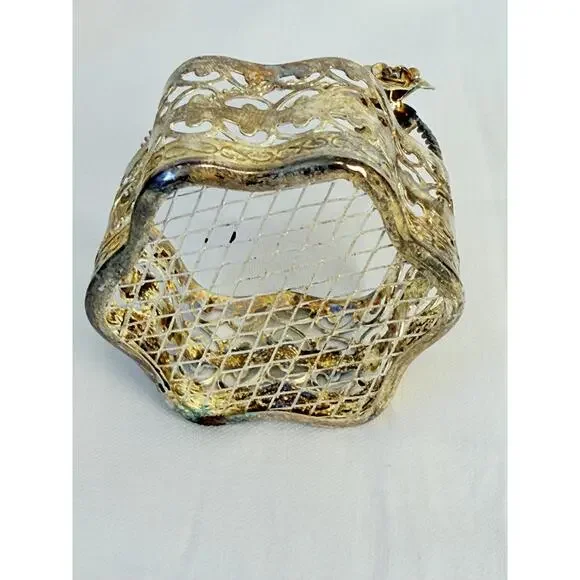 Set of 4  Silver Plated Metal Rose Handle Decorative Trinket Baskets - Picture 9 of 14